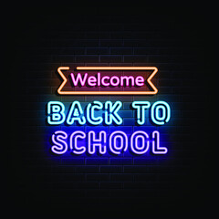 Back to school neon text, neon sign symbol.