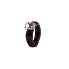 black plastic ring with crystallos