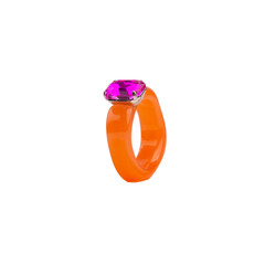 orange plastic ring with crystallos