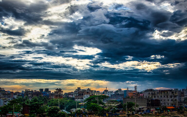 Fototapeta na wymiar Cloudy sky over the city from, Dhaka, Bangladesh, South Asia on 21 October 2020.