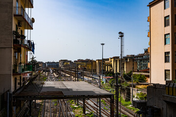 Fototapeta premium view of Salerno station, Italy. Train on tracks