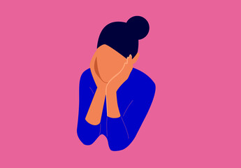 Beautiful woman thinking, reflecting, worried vector illustration