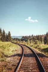 Türaufkleber Railroad track in forest. Railway transportation in natural parkland Sumava, Czech Republic © encierro