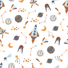 Cute nursery space. Boho seamless pattern. Kids textile design.
