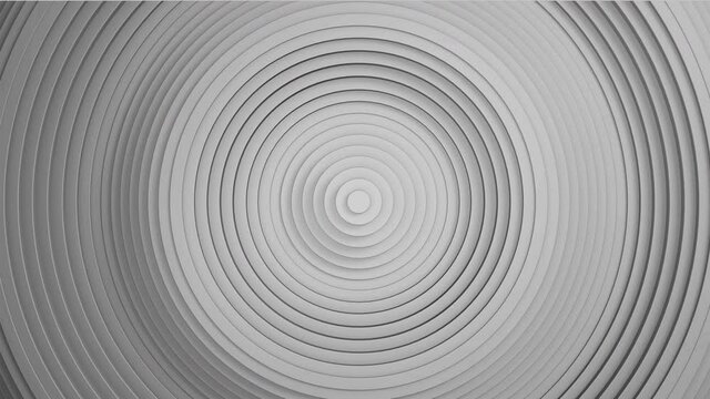 Sequential movement of the white circles rings. The concept of wave and motion. Minimalistic 3d business background. A game of shadows. The pattern.