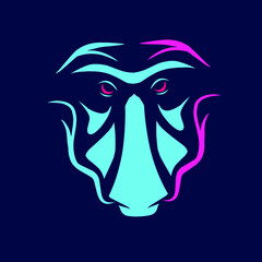 Proboscis monkey Line. Pop Art logo. Colorful design with dark background. Abstract vector illustration.