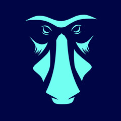 Proboscis monkey Line. Pop Art logo. Colorful design with dark background. Abstract vector illustration.