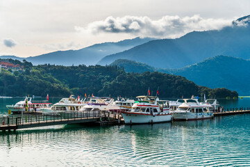 The scenery of the Yacht Marina at Sun Moon Lake in the morning is a famous attraction in Nantou, Taiwan.