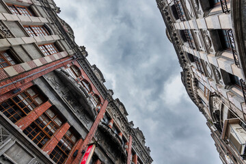 Low angle view of old buildings in Dihua Street of Wanhua, Taipei City, Taiwan. They were built...