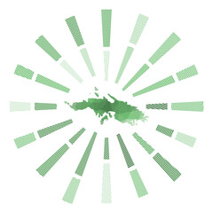 Saint Thomas sunburst. Low poly striped rays and map of the island. Attractive vector illustration.