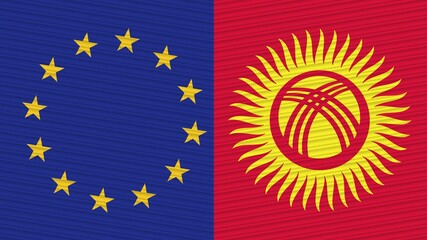 Kyrgyzstan and European Union Flags Together - Fabric Texture Illustration