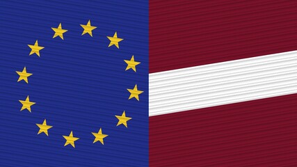 Latvia and European Union Flags Together - Fabric Texture Illustration
