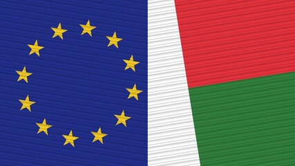 Madagascar and European Union Flags Together - Fabric Texture Illustration