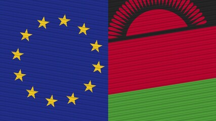 Malawi and European Union Flags Together - Fabric Texture Illustration