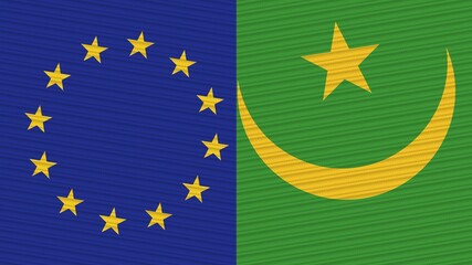 Mauritania and European Union Flags Together - Fabric Texture Illustration