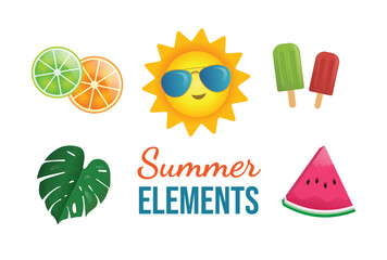 set of summer elements - isolated vector