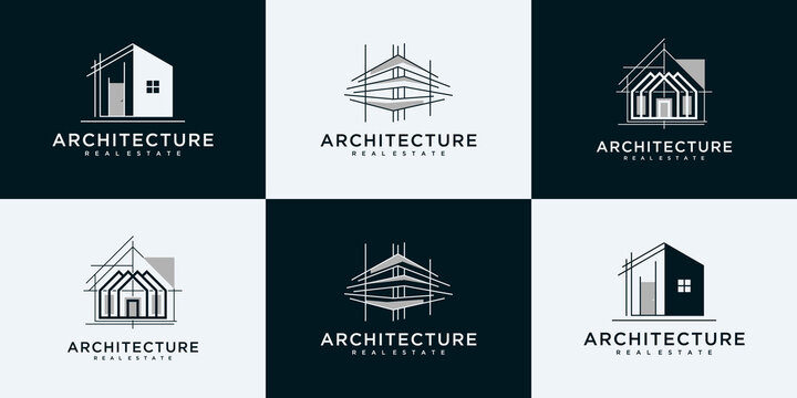 Collection of building architecture sets logo design templates