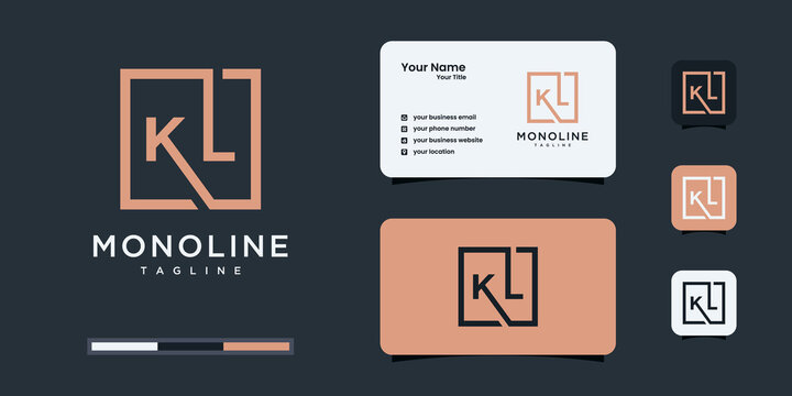Minimalist K and L or KL logo monogram, alphabet, letter, initial design inspiration