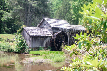 Mabry Mill, a grist mill and pond located along the Blue Ridge Parkway in Virginia