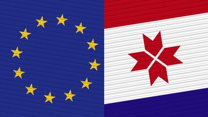 Mordovia and European Union Flags Together - Fabric Texture Illustration