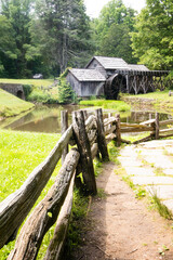 Mabry Mill with split rail fence in VA on the Blue Ridge Parkway