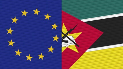 Mozambique and European Union Flags Together - Fabric Texture Illustration