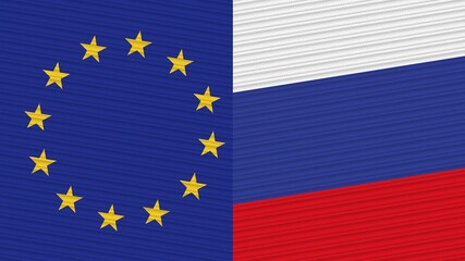 Russia and European Union Flags Together - Fabric Texture Illustration