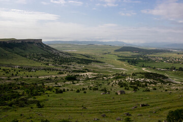 Fototapeta na wymiar Beautiful green valley near the White Rock in the Crimea