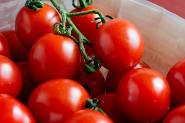 Close up of cherry tomatoes in cardboard box