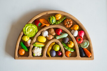 polymer vegetables, toy vegetables, preschool development, preschool education. Montessori materials