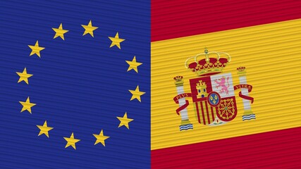 Spain and European Union Flags Together - Fabric Texture Illustration
