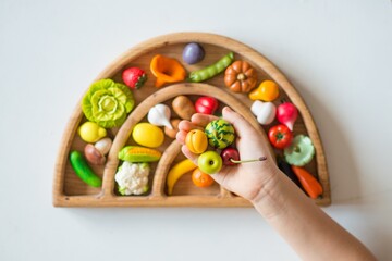 polymer vegetables, toy vegetables, preschool development, preschool education. Montessori materials