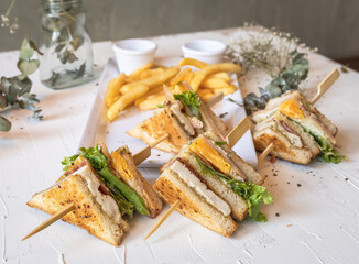 Table with a club sandwich