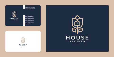 Fototapeta premium logo flower and home logo combination, with business card
