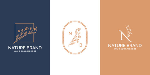 flower logo design template and monogram concept in trendy linear style