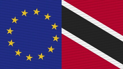 Trinidad and Tobago and European Union Flags Together - Fabric Texture Illustration