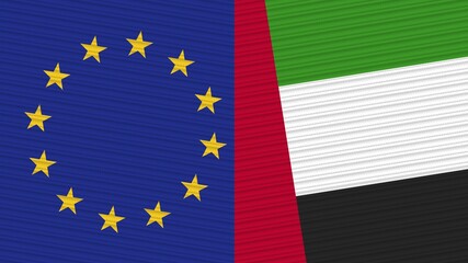 United Arap Emirates and European Union Flags Together - Fabric Texture Illustration