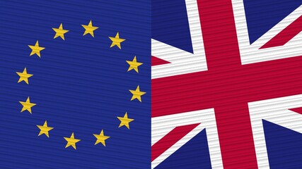 United Kingdom and European Union Flags Together - Fabric Texture Illustration