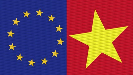 Vietnam and European Union Flags Together - Fabric Texture Illustration