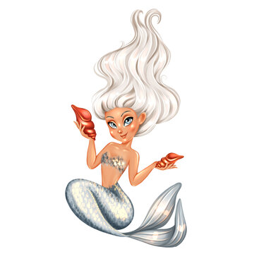 Beautiful mermaid hand drawing illustration. Libra zodiac sign