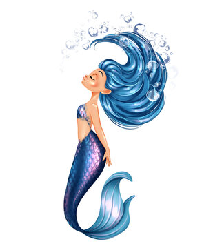 Beautiful mermaid hand drawing illustration. Aquarius zodiac sign