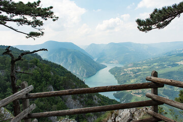 Beautiful view from the top of the mountain on the river canyon and nature. Nature panorama and...