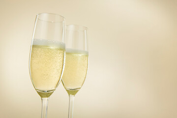 Champagne glasses are for a card. The second glass is a little bit blurred.