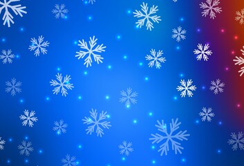 Light Blue, Red vector texture with colored snowflakes, stars.