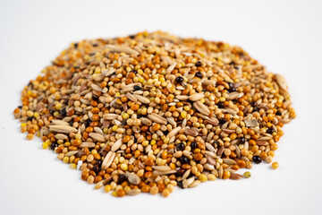 parrot feed on a white background. pet shop.