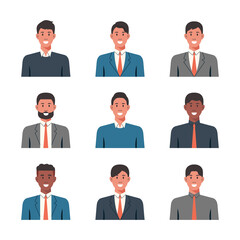 Fototapeta premium People portraits of businessman, male faces avatars isolated icons set, vector flat illustration