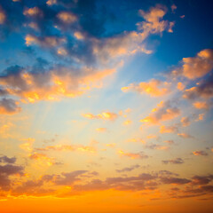 Yellow Blue Sunrise Sky With Sunlight
