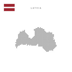 Fototapeta na wymiar Square dots pattern map of Latvia. Latvian dotted pixel map with flag. Vector illustration