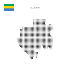 Square dots pattern map of Gabon. Gabonese dotted pixel map with flag. Vector illustration