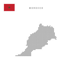 Obraz premium Square dots pattern map of Morocco. Moroccan dotted pixel map with flag. Vector illustration